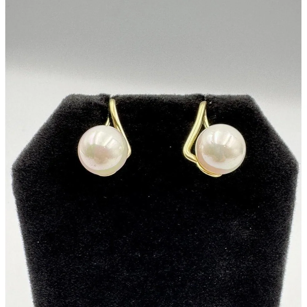 Vermeil 925 Sterling Silver Gold Tone Faux Pearl Drop Post‎ Earrings
